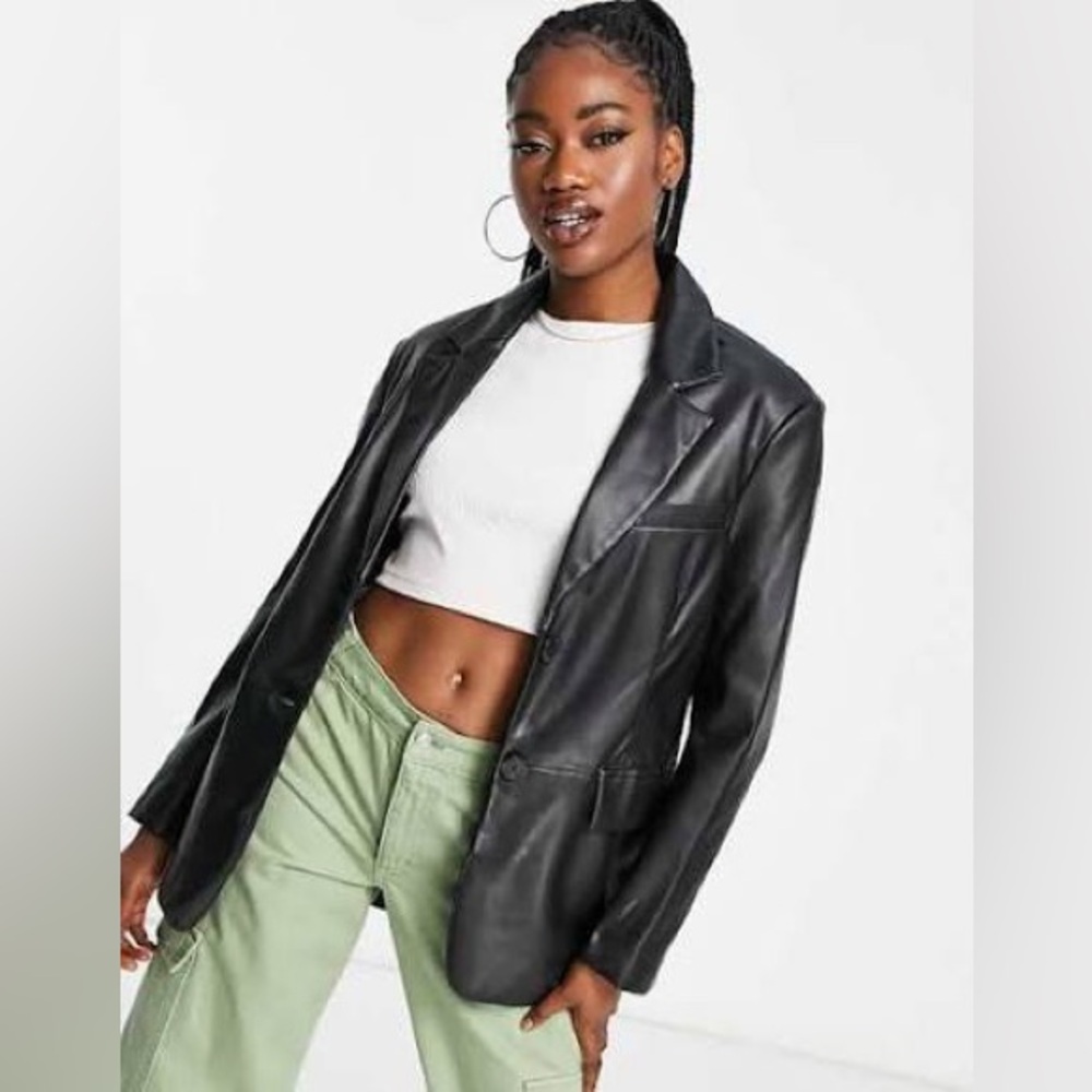 Bershka Black Faux Leather Blazer